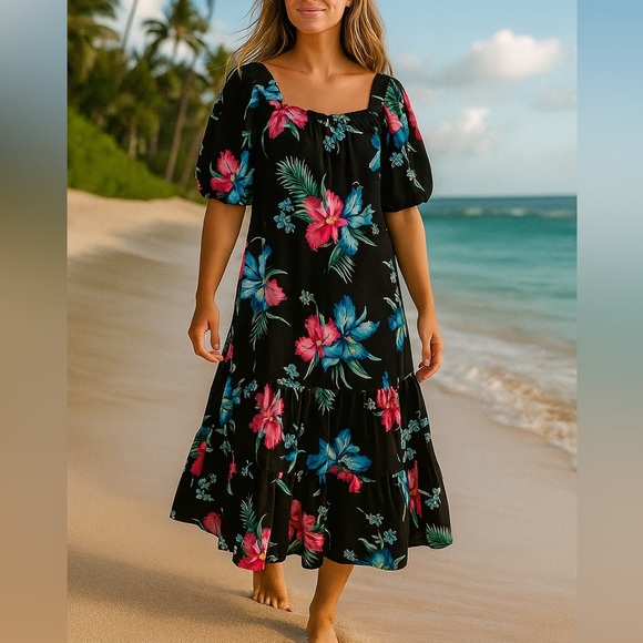 Vintage Women’s Floral Print Caftan Maxi Dress Size Medium - Picture 11 of 11